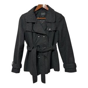 Women's Streetwear Society Wool Blend Charcoal Black Double-Breasted Coat Small